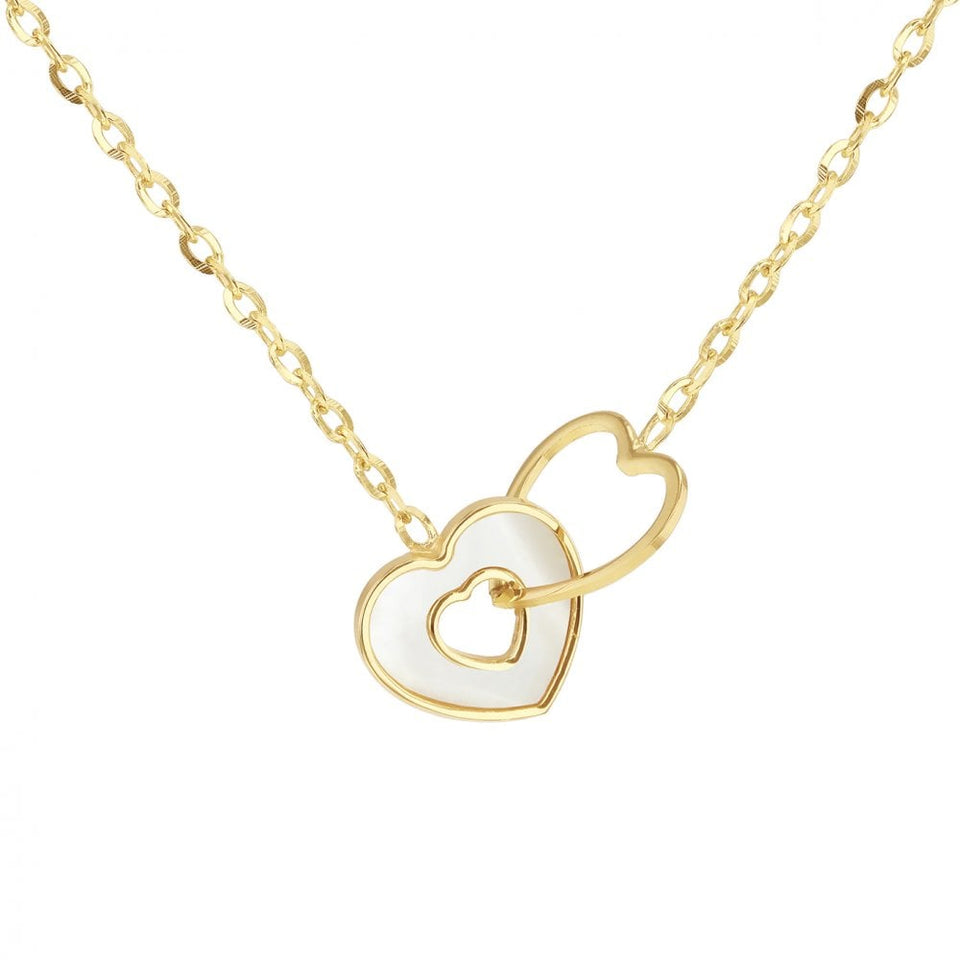 Francis & Gaye 9ct Yellow Gold Mother of Pearl Linked Hearts Necklace