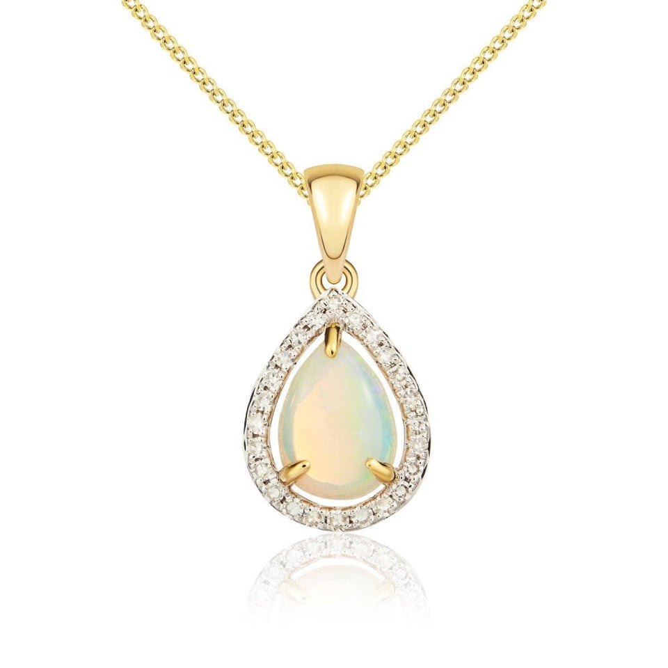 Francis & Gaye 9ct Yellow Gold Opal & Diamond Pear Shape Pendant
