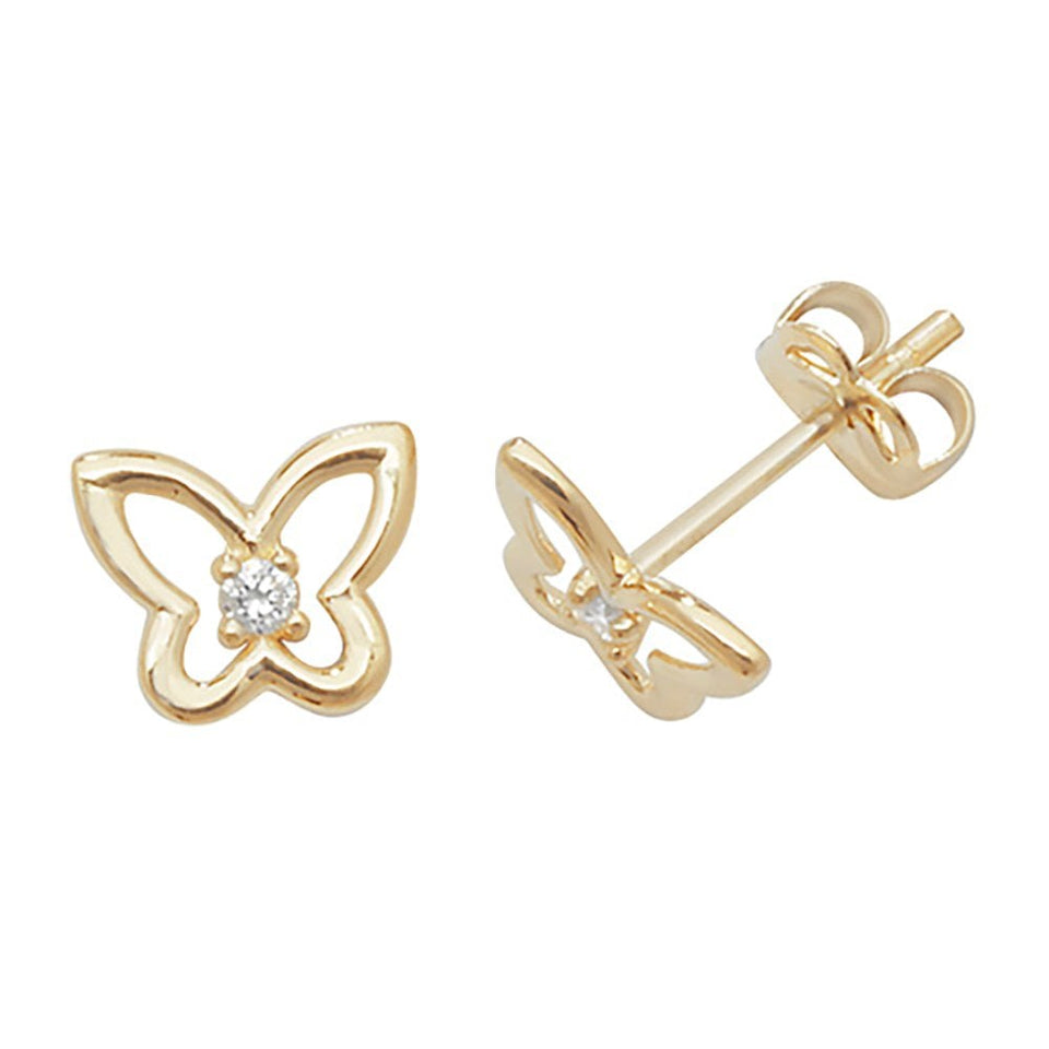 Francis & Gaye 9ct Yellow Gold Open Butterfly with Single Stone Earrings