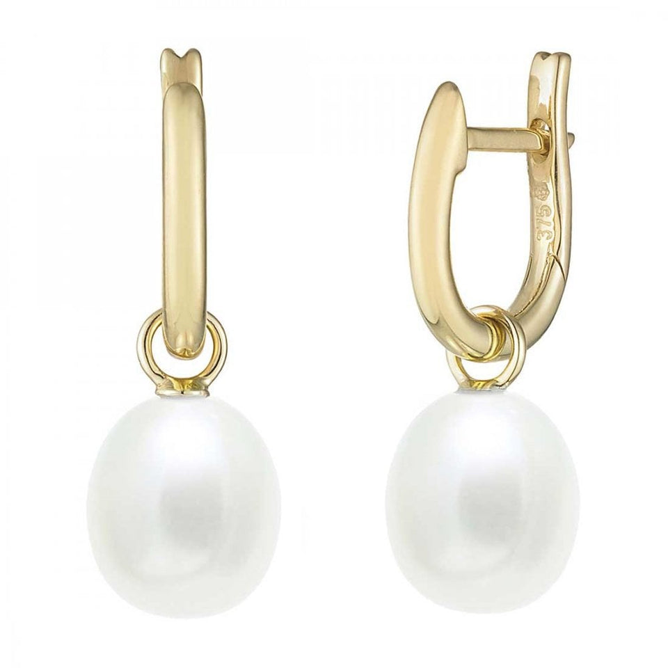 Francis & Gaye 9ct Yellow Gold Pearl Drop Huggie Hoops