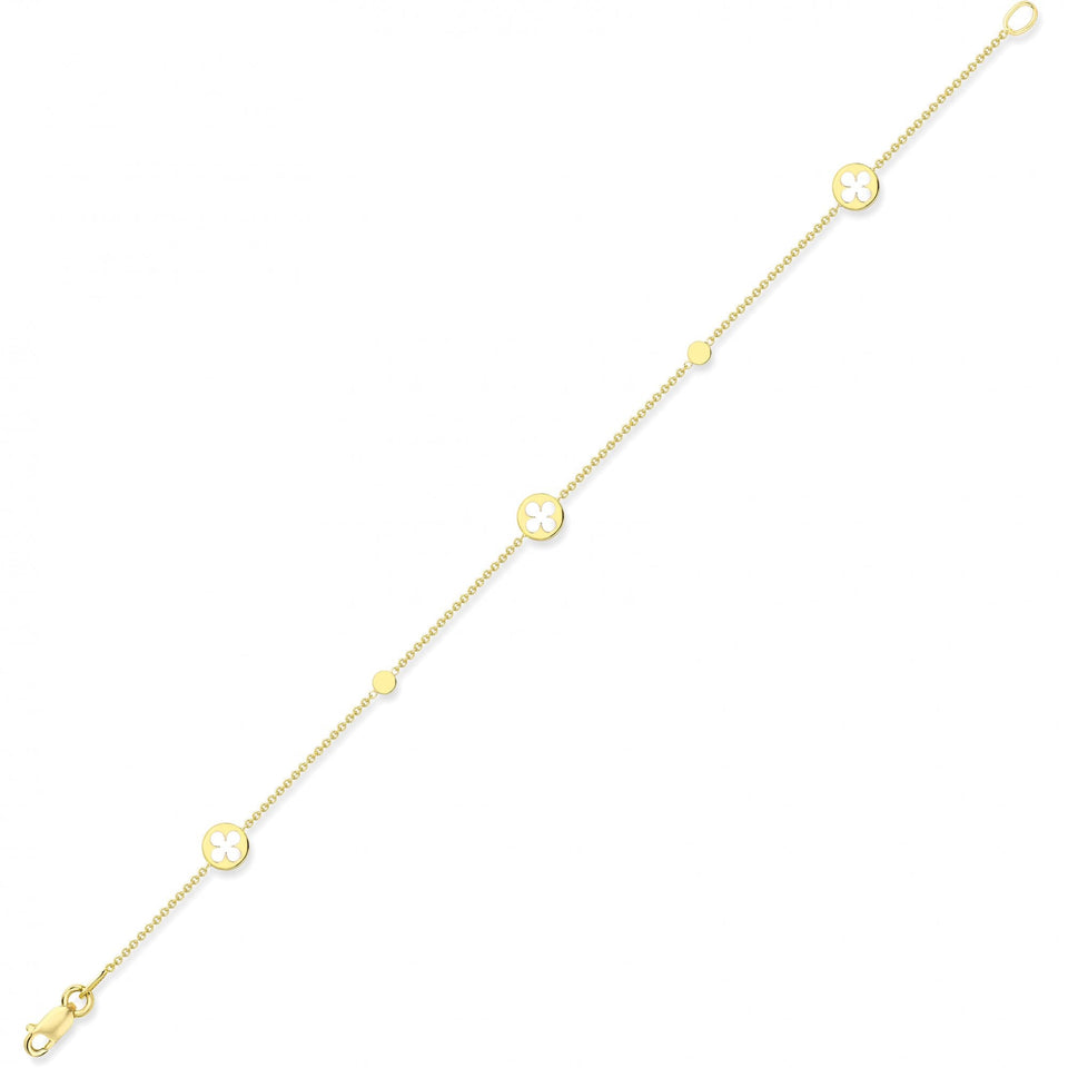 Francis & Gaye 9ct Yellow Gold Quatrafoil Three Station Bracelet