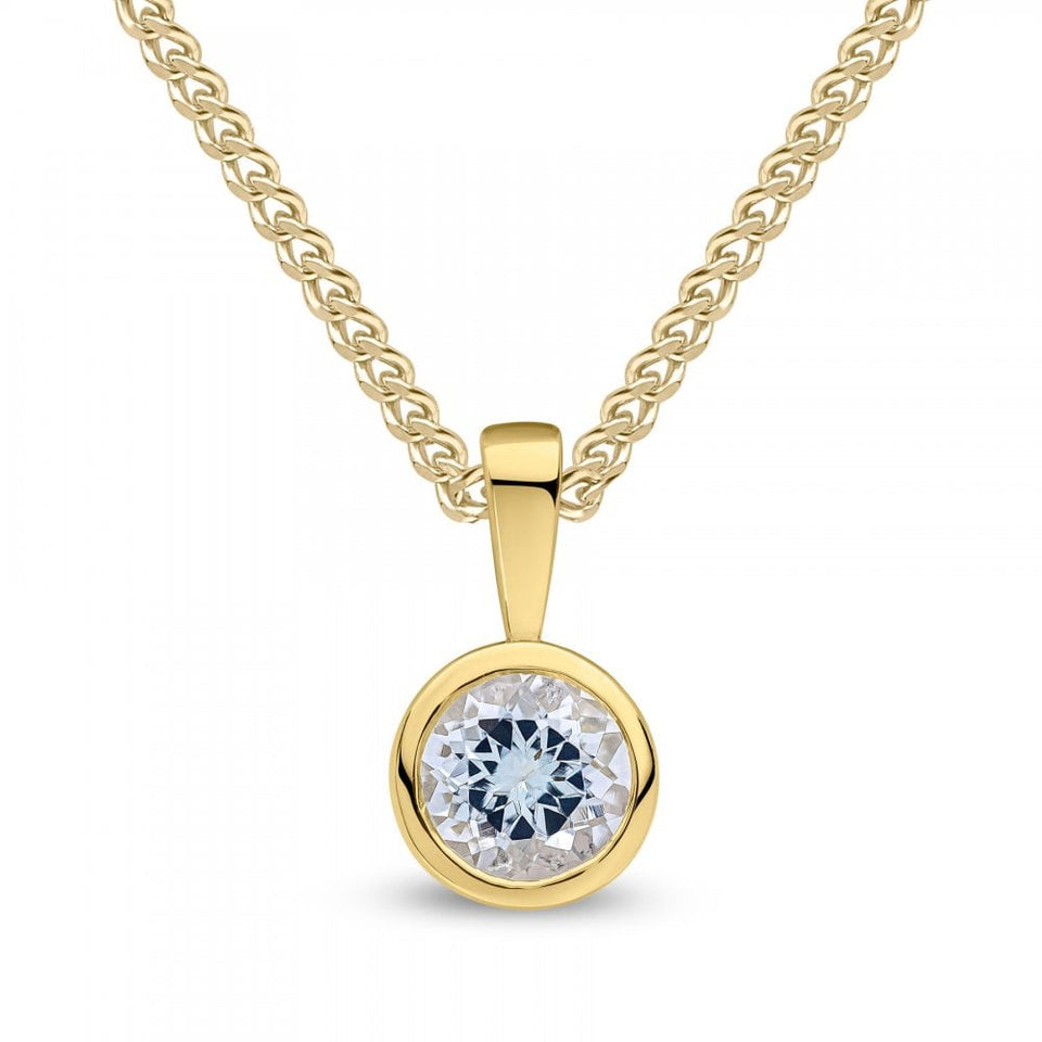 Francis & Gaye 9ct Yellow Gold Round Aquamarine Rubover Pendant