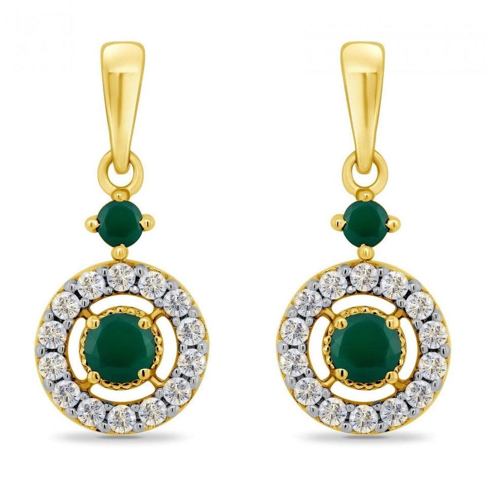 Francis & Gaye 9ct Yellow Gold Round Emerald & Diamond Halo Earring Drops