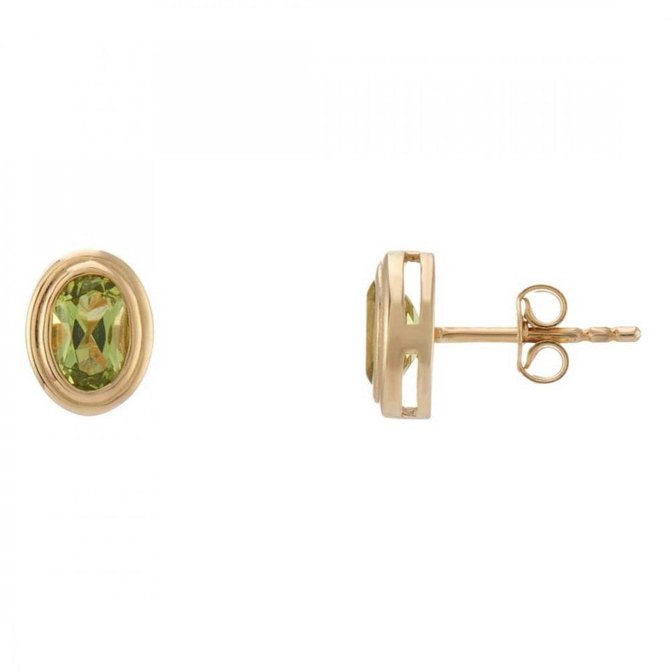 Francis & Gaye 9ct Yellow Gold Rub Set Peridot Earrings