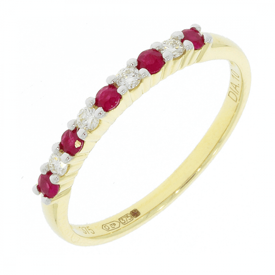 Francis & Gaye 9ct Yellow Gold Ruby & Diamond Eternity Ring - Size 'N'