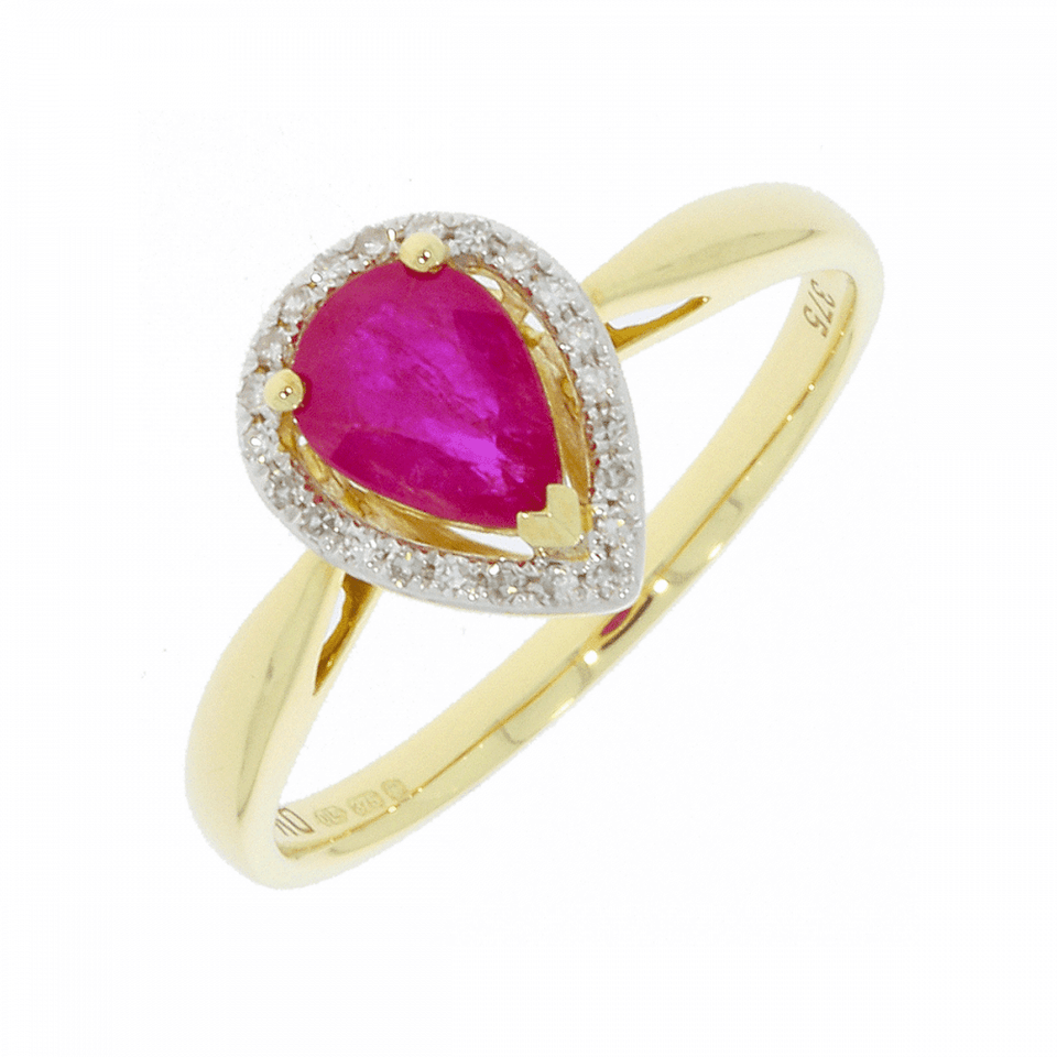 Francis & Gaye 9ct Yellow Gold Ruby & Diamond Pear Shape Ring