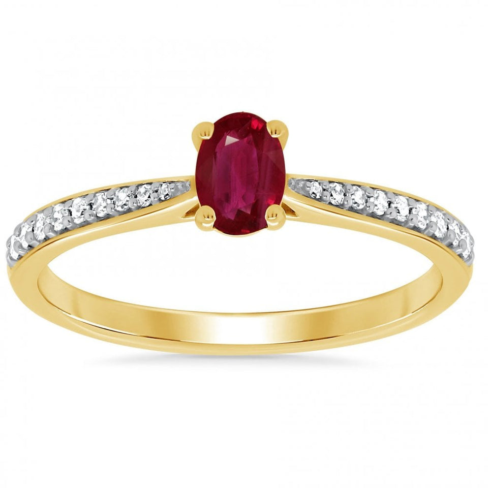 Francis & Gaye 9ct Yellow Gold Ruby & Diamond Set Shoulders Ring