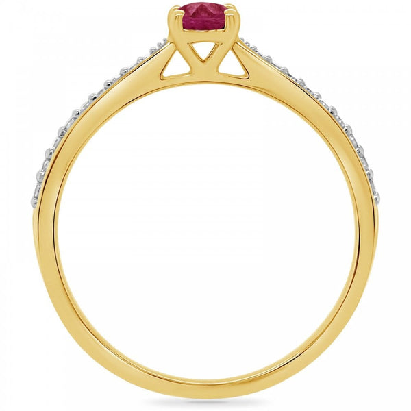 Francis & Gaye 9ct Yellow Gold Ruby & Diamond Set Shoulders Ring
