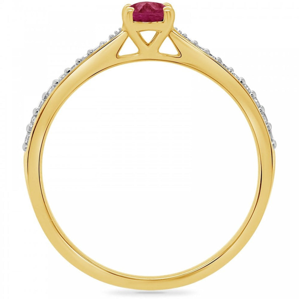 Francis & Gaye 9ct Yellow Gold Ruby & Diamond Set Shoulders Ring