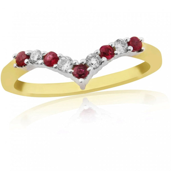 Francis & Gaye 9ct Yellow Gold Ruby & Diamond Wishbone Eternity Ring