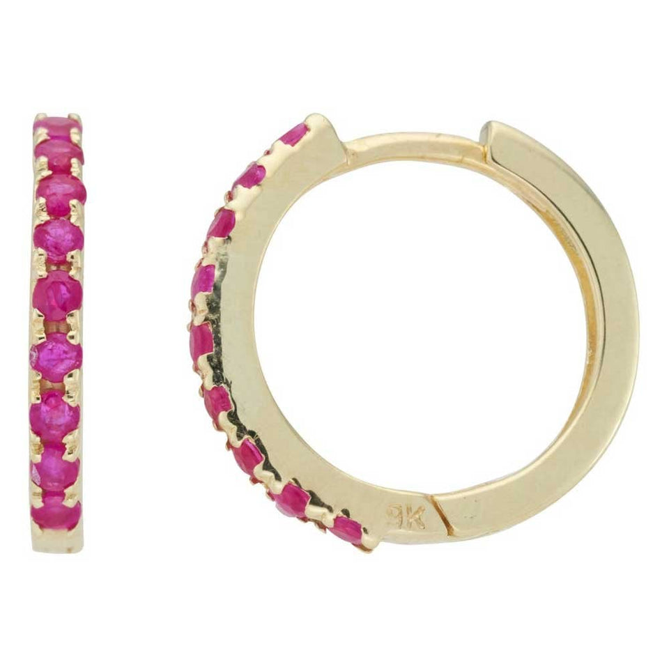 Francis & Gaye 9ct Yellow Gold Ruby Huggie Hoops
