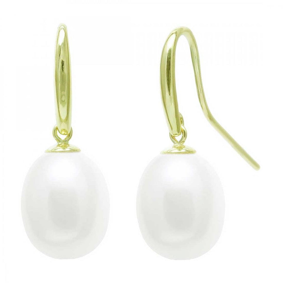Francis & Gaye 9ct Yellow Gold Shepherds Crook Pearl Drop Earrings