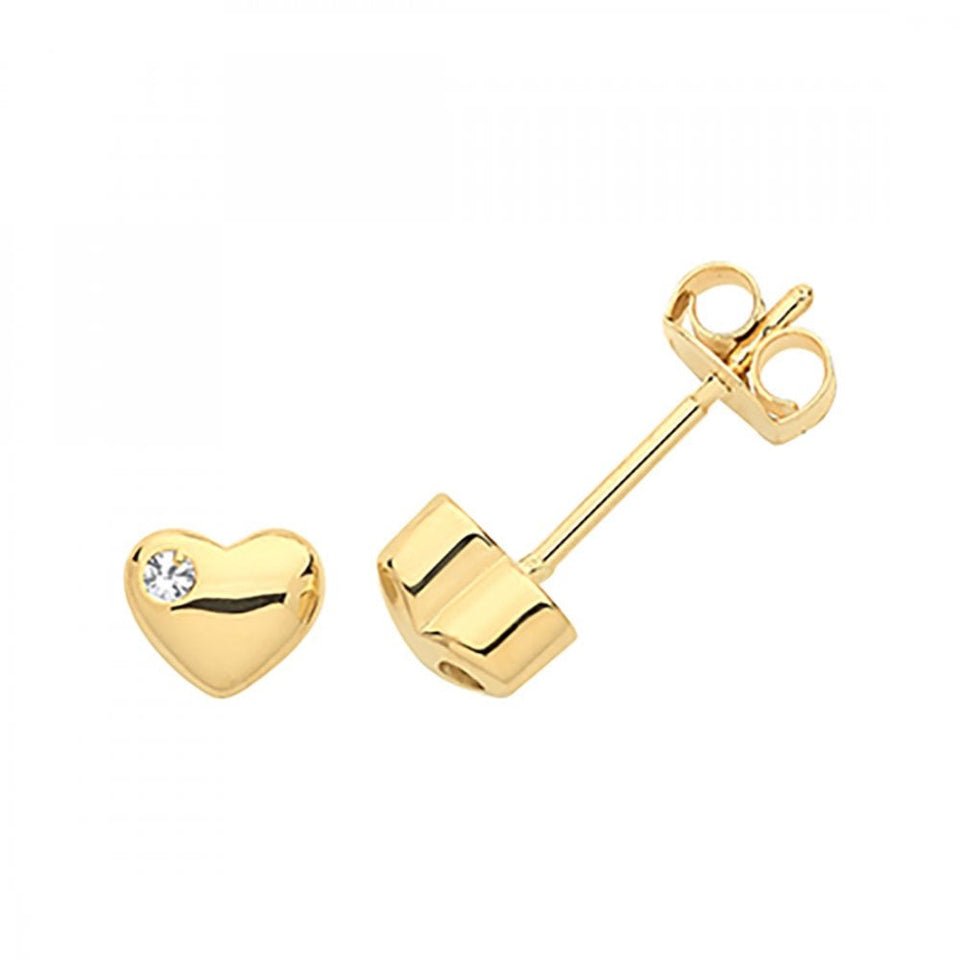 Francis & Gaye 9ct Yellow Gold Single Stone Heart Studs