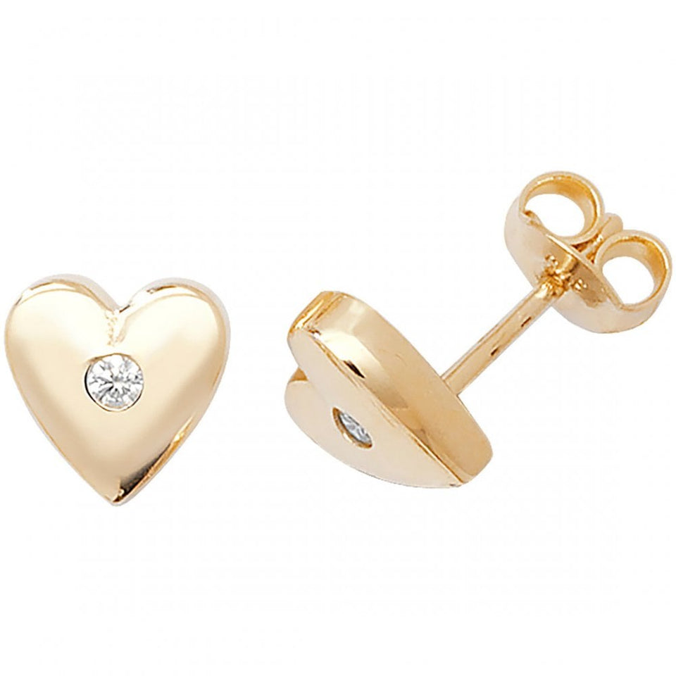 Francis & Gaye 9ct Yellow Gold Single Stone Heart Studs