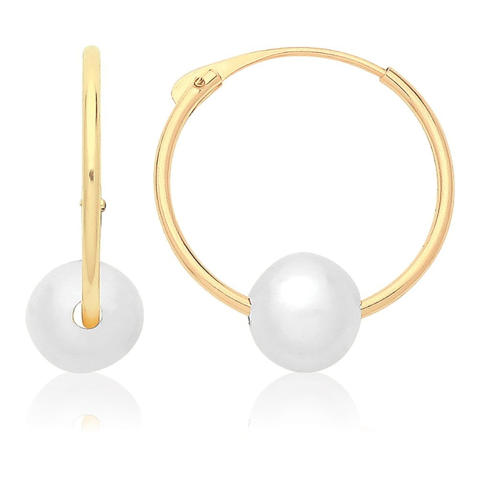 Francis & Gaye 9ct Yellow Gold Sleeper Hoops with Pearl