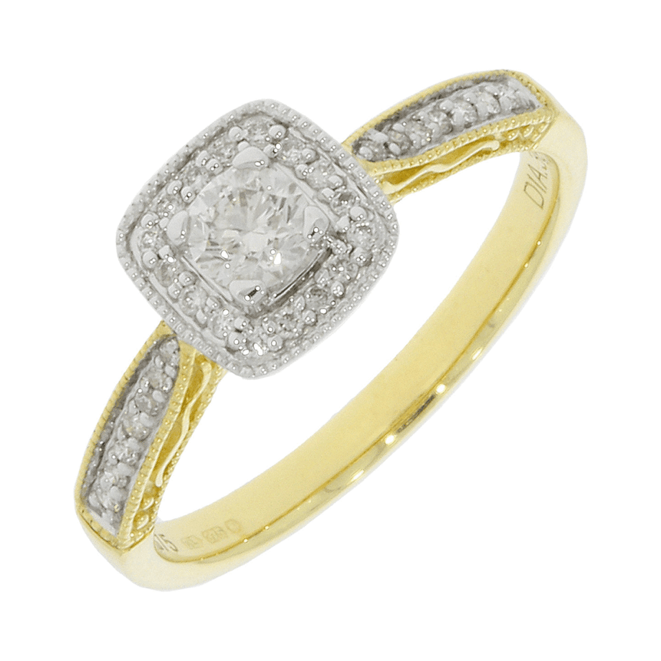 Francis & Gaye 9ct Yellow Gold Square Diamond Cluster Ring - Size 'O'