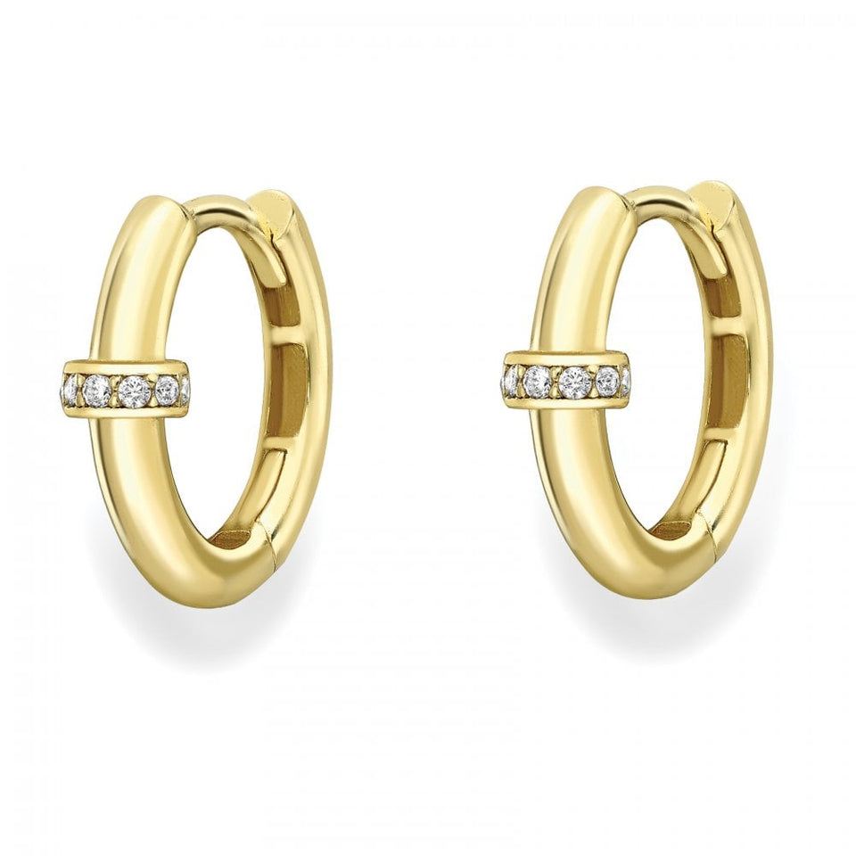 Francis & Gaye 9ct Yellow Gold Stone Set Detail Huggie Hoops