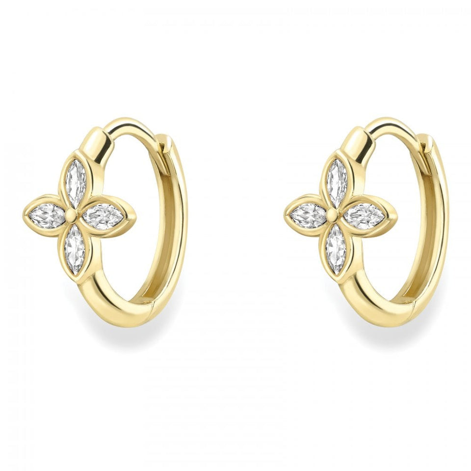 Francis & Gaye 9ct Yellow Gold Stone Set Flower Huggie Hoops
