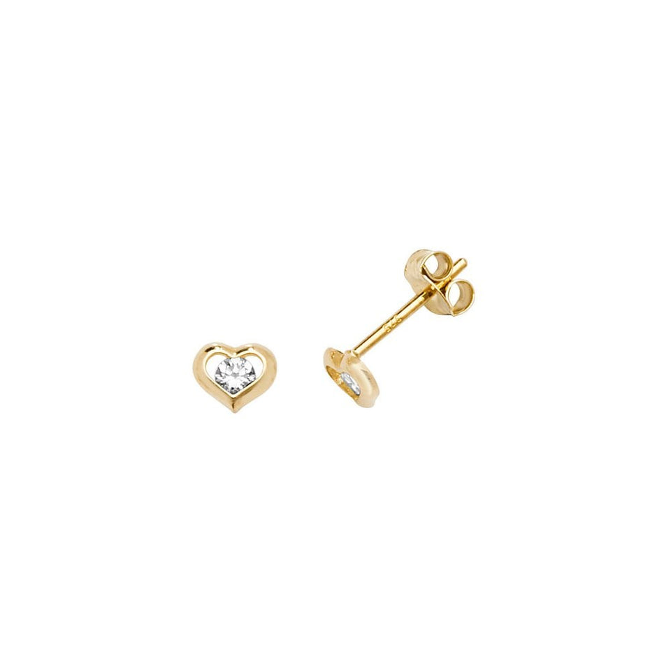 Francis & Gaye 9ct Yellow Gold Stone Set Heart Studs