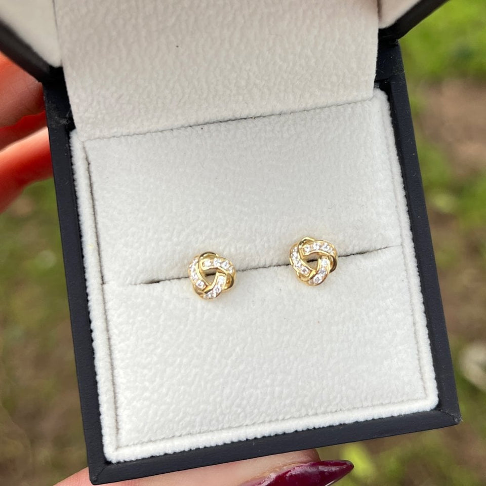 Francis & Gaye 9ct Yellow Gold Stone Set Knot Earrings