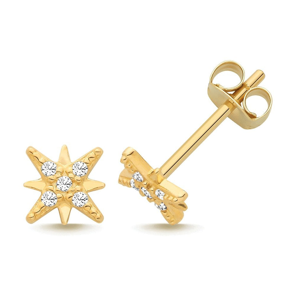 Francis & Gaye 9ct Yellow Gold Stone Set North Star Earring Studs