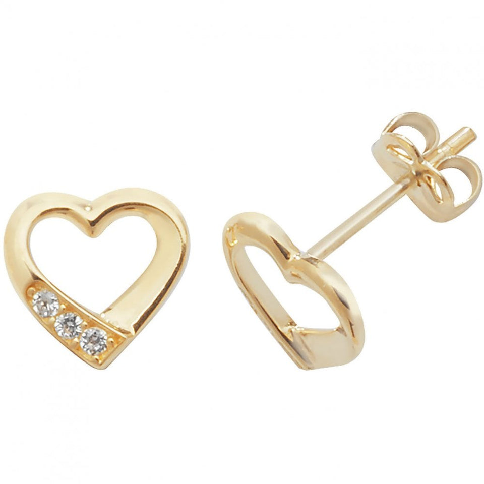 Francis & Gaye 9ct Yellow Gold Stone Set Open Heart Studs