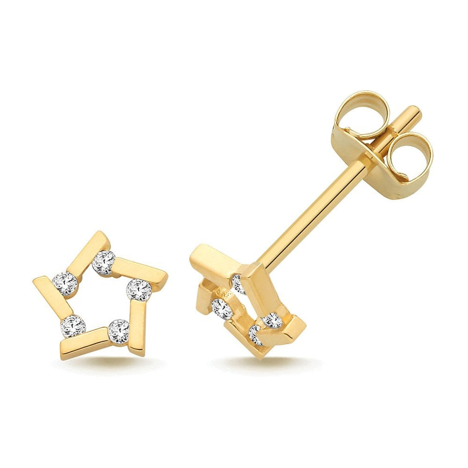 Francis & Gaye 9ct Yellow Gold Stone Set Open Star Stud Earrings
