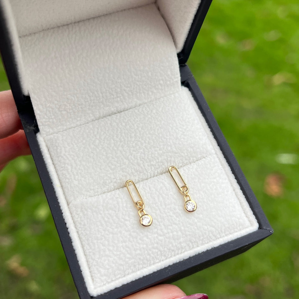 Francis & Gaye 9ct Yellow Gold Stone Set Safety Pin Earrings