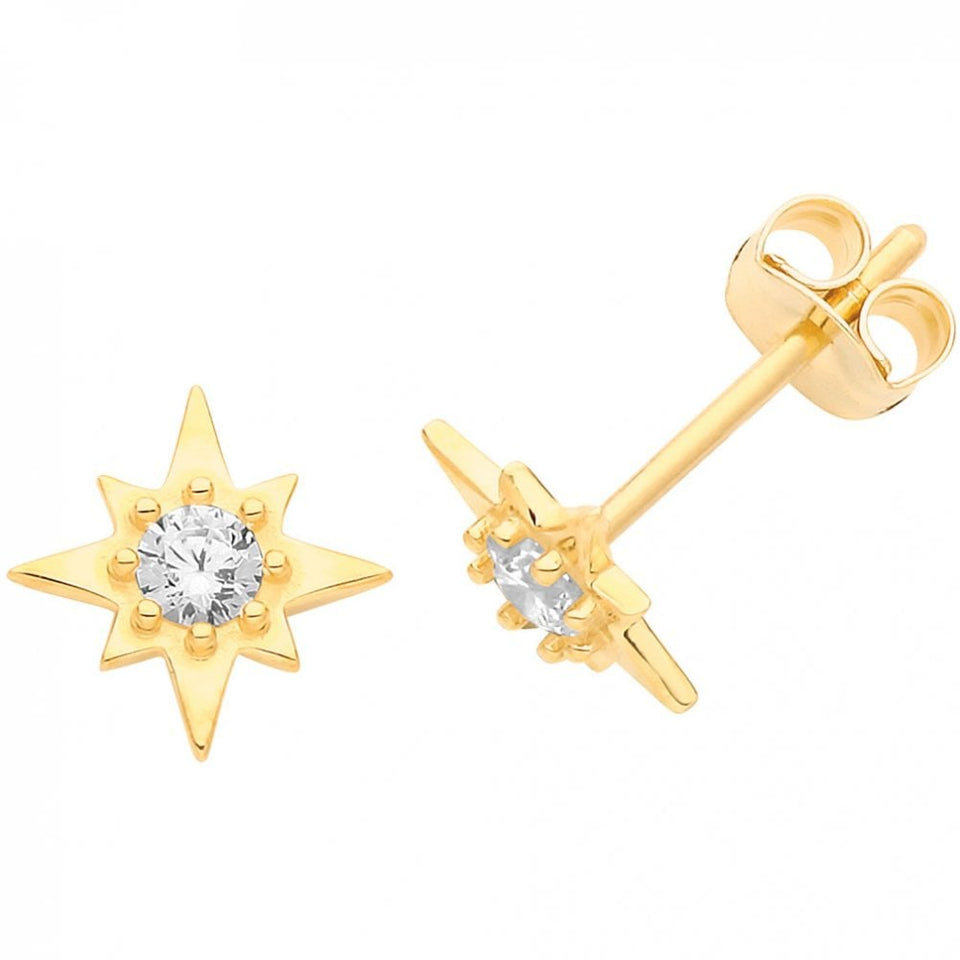 Francis & Gaye 9ct Yellow Gold Stone Set Star Studs