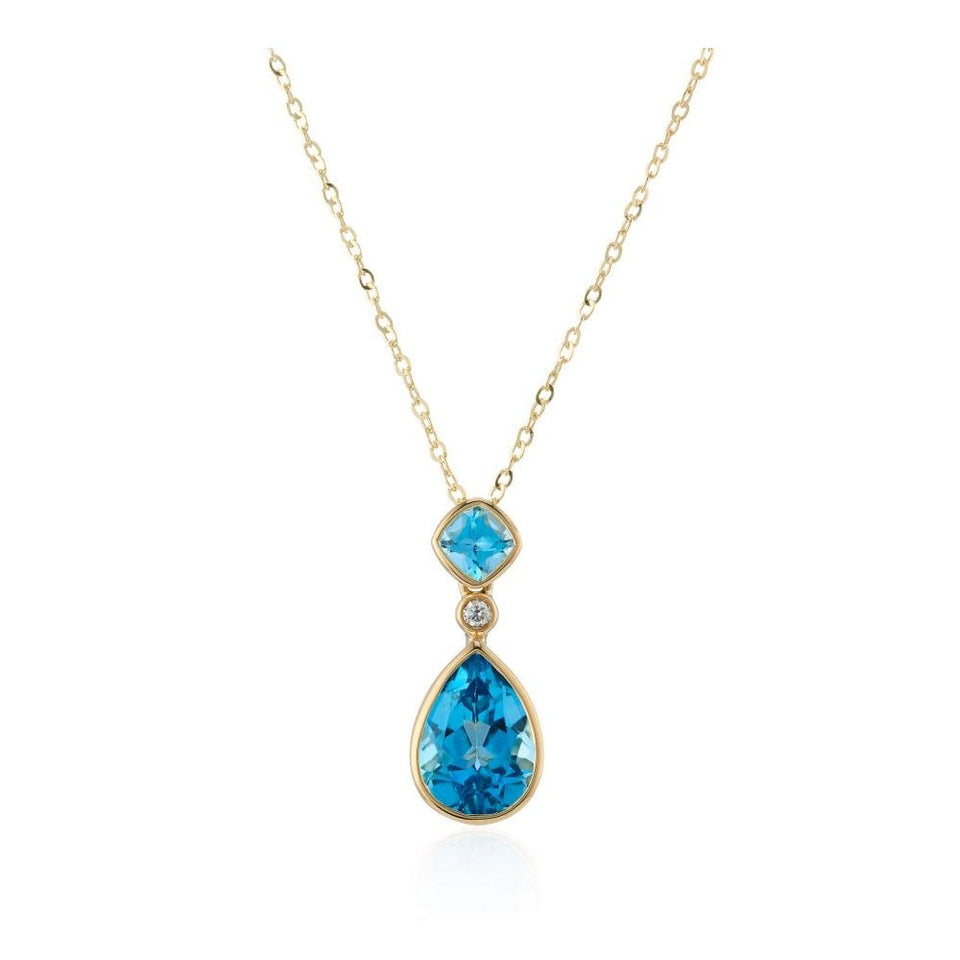 Francis & Gaye 9ct Yellow Gold Swiss Blue Topaz & Diamond Necklace