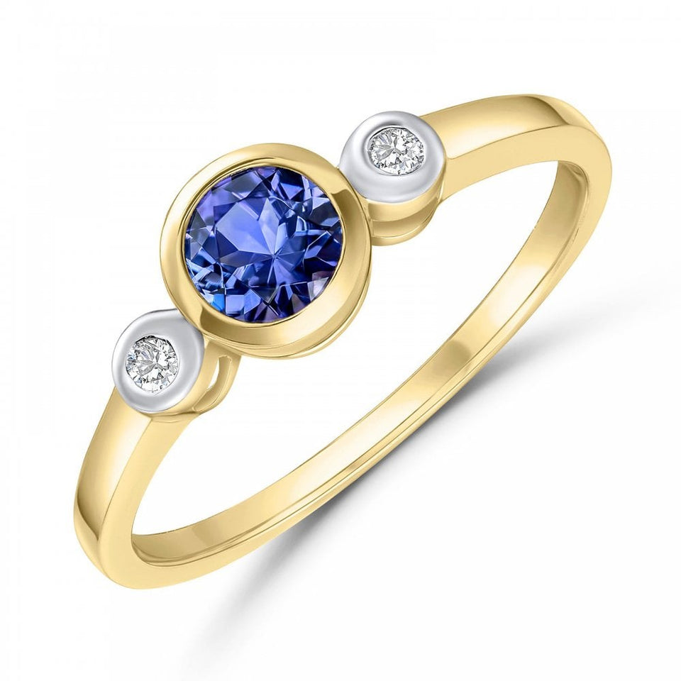 Francis & Gaye 9ct Yellow Gold Tanzanite & Diamond Ring - UK Size N