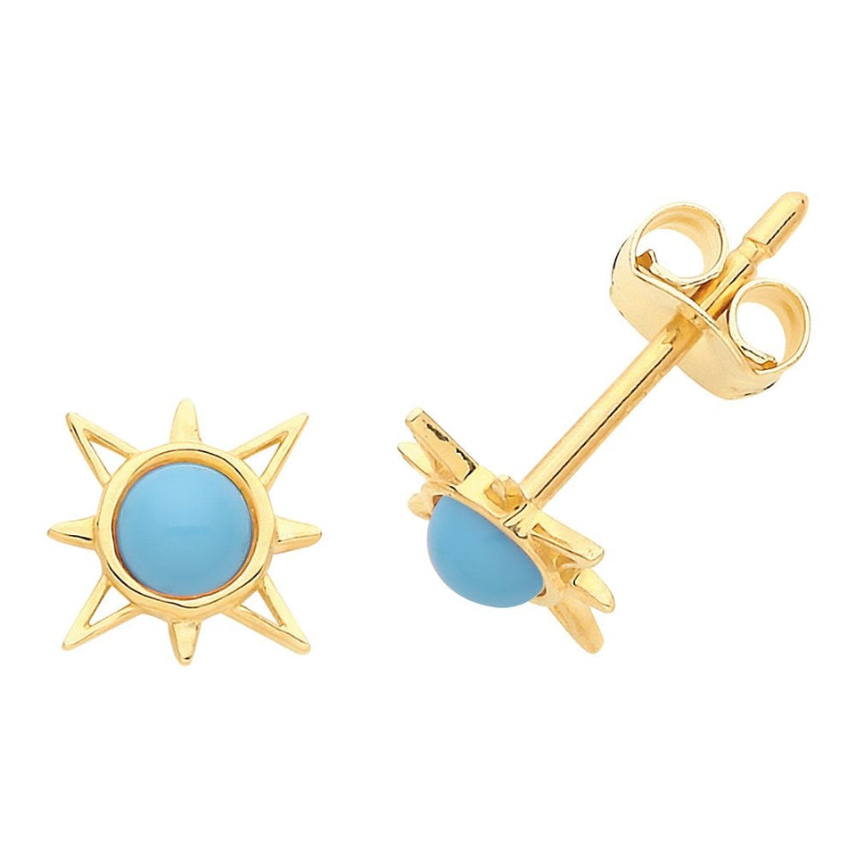 Francis & Gaye 9ct Yellow Gold Turquoise Stone Sun Earrings