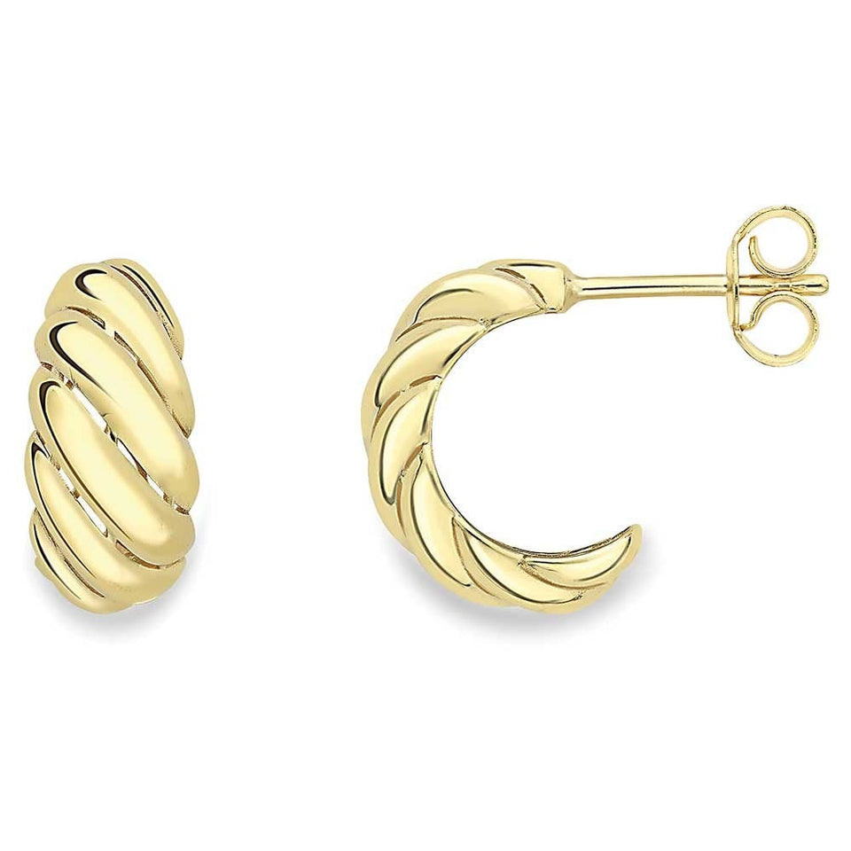 Francis & Gaye 9ct Yellow Gold Twisted Tube Half Hoop Earrings