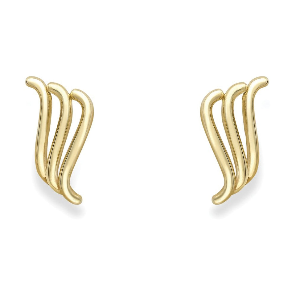 Francis & Gaye 9ct Yellow Gold Wavy Feather Earring Studs