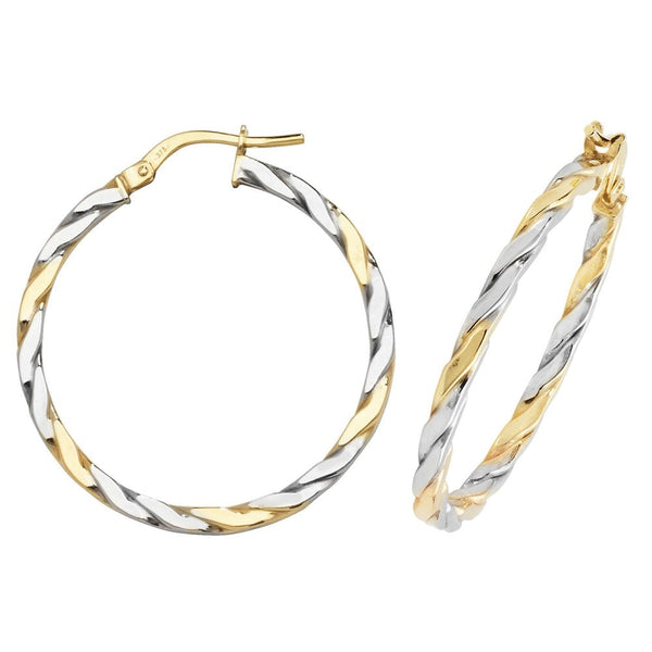 Francis & Gaye 9ct Yellow & White Gold Twisted Hoop Earrings