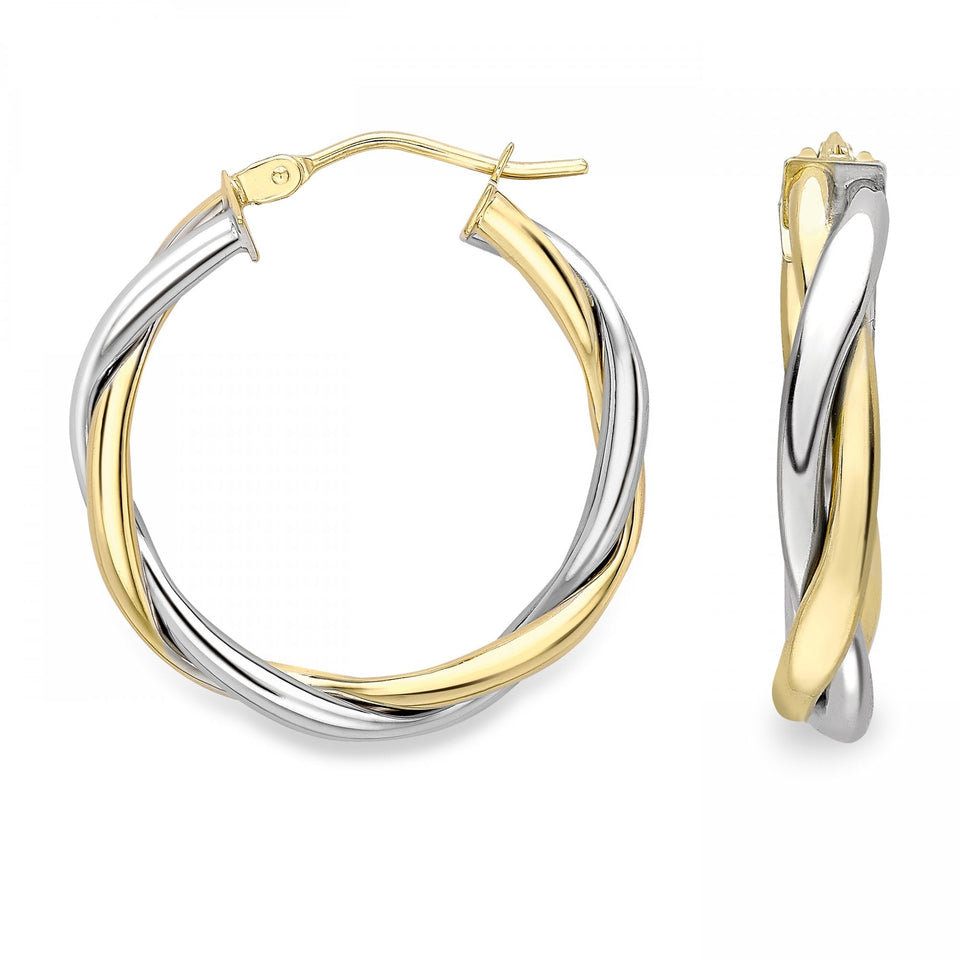 Francis & Gaye 9ct Yellow & White Gold Twisted Hoops