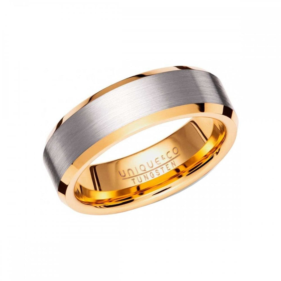 Francis & Gaye Gents Gold Plated Brushed Silver Inlay Band Ring