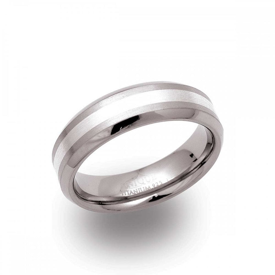 Francis & Gaye Gent's Titanium 6.5mm Silver Inlay Band Ring