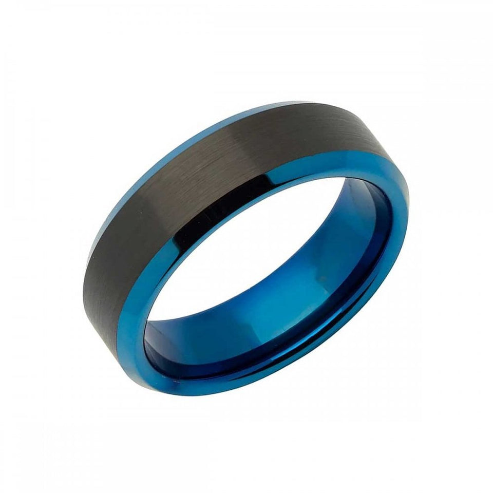 Francis & Gaye Gent's Tungsten Carbide Blue & Black IP Plated 7mm Ring