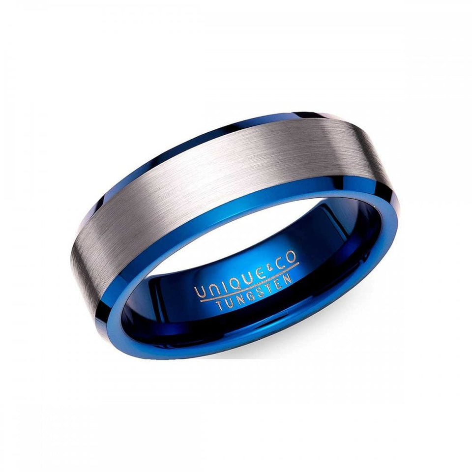 Francis & Gaye Gents Tungsten Carbide Blue IP Plated 7mm Ring
