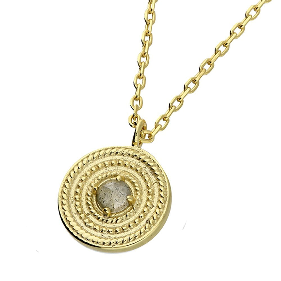 Francis & Gaye Gold Plated Labradorite Disc Necklace