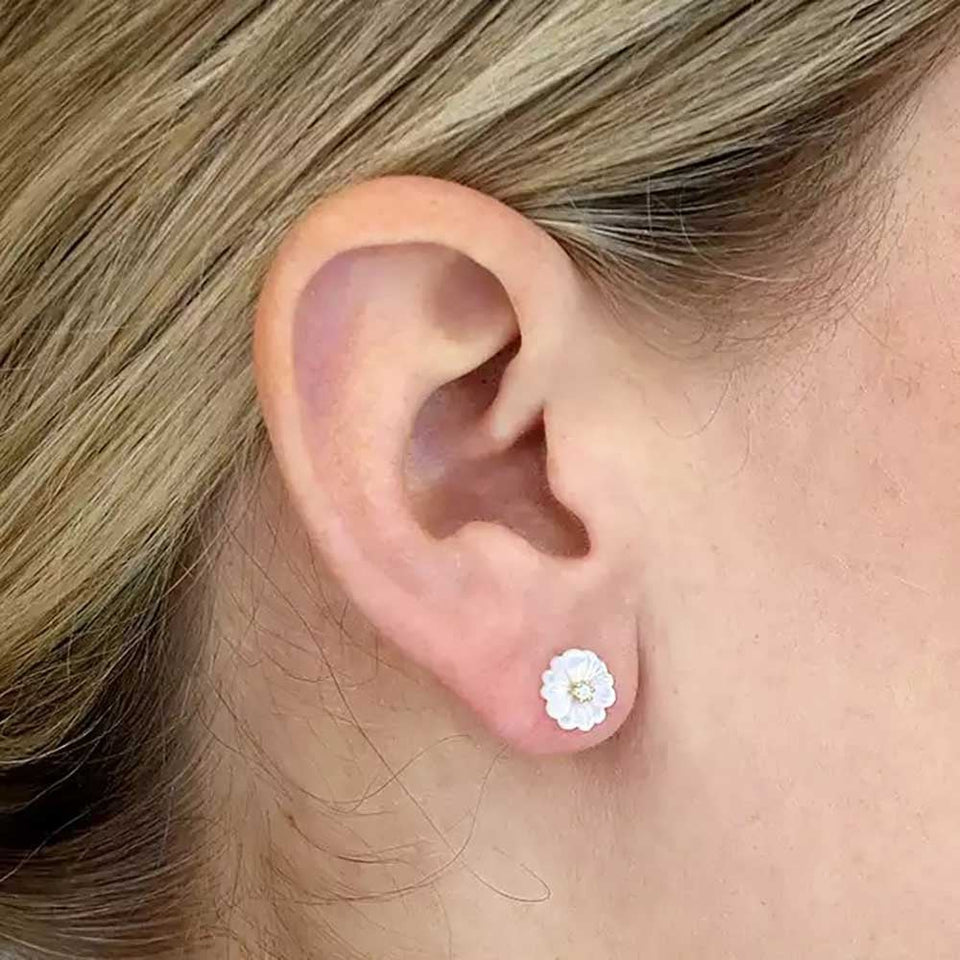 Francis & Gaye Gold Plated Mother of Pearl Flower Earrings