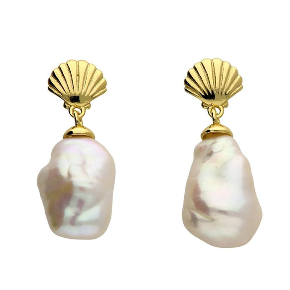 Francis & Gaye Gold Plated Shell Stud with Keshi Pearl Drop