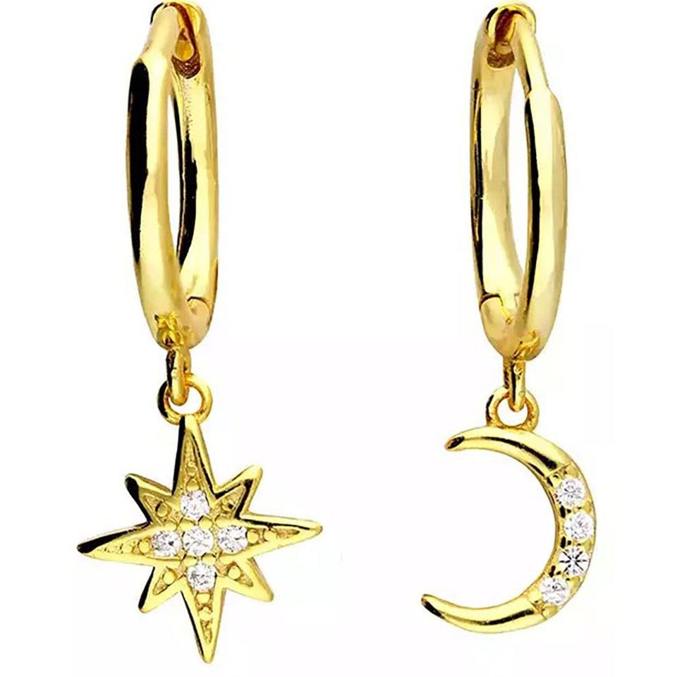 Francis & Gaye Gold Plated Silver Moon & Stars Huggie Hoops