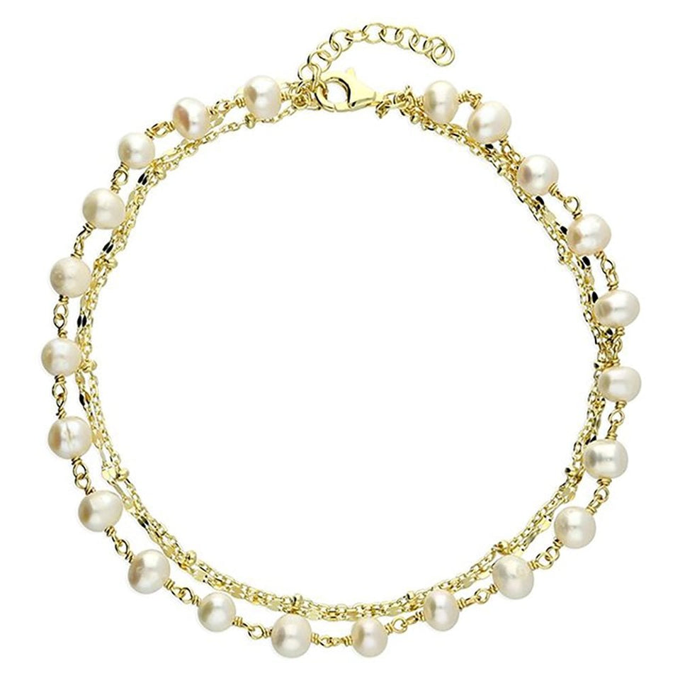 Francis & Gaye Gold Plated Silver Pearl Double Strand Anklet