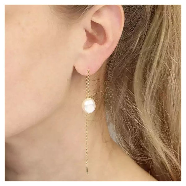 Francis & Gaye Gold Plated Silver Pearl Pull Through Earrings