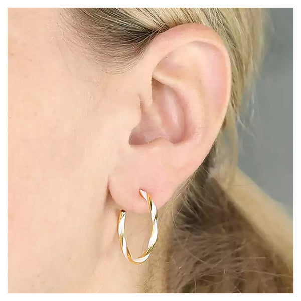 Francis & Gaye Gold Plated Silver & White Enamel Twisted Hoops