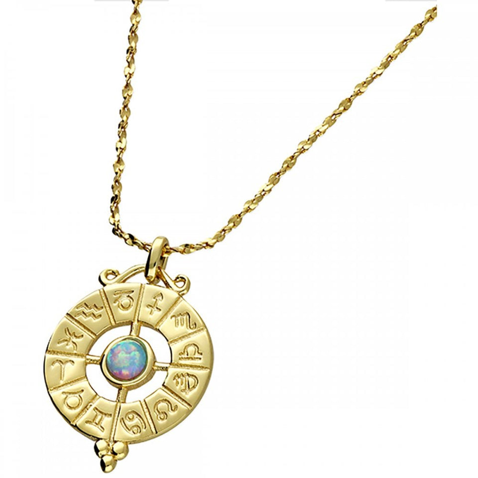 Francis & Gaye Gold Plated Zodiac Opal Disc Necklace