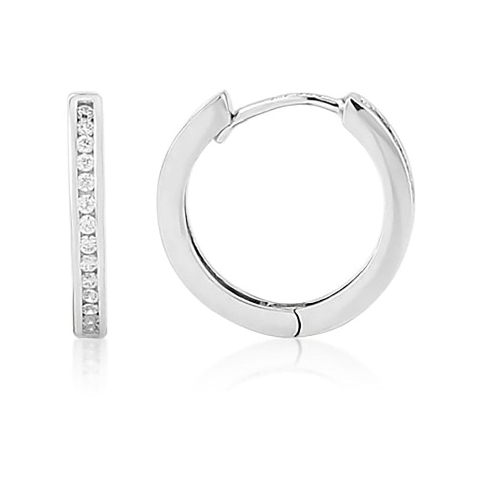 Francis & Gaye Ladies 9ct White Gold Stone Set Hoop Earrings