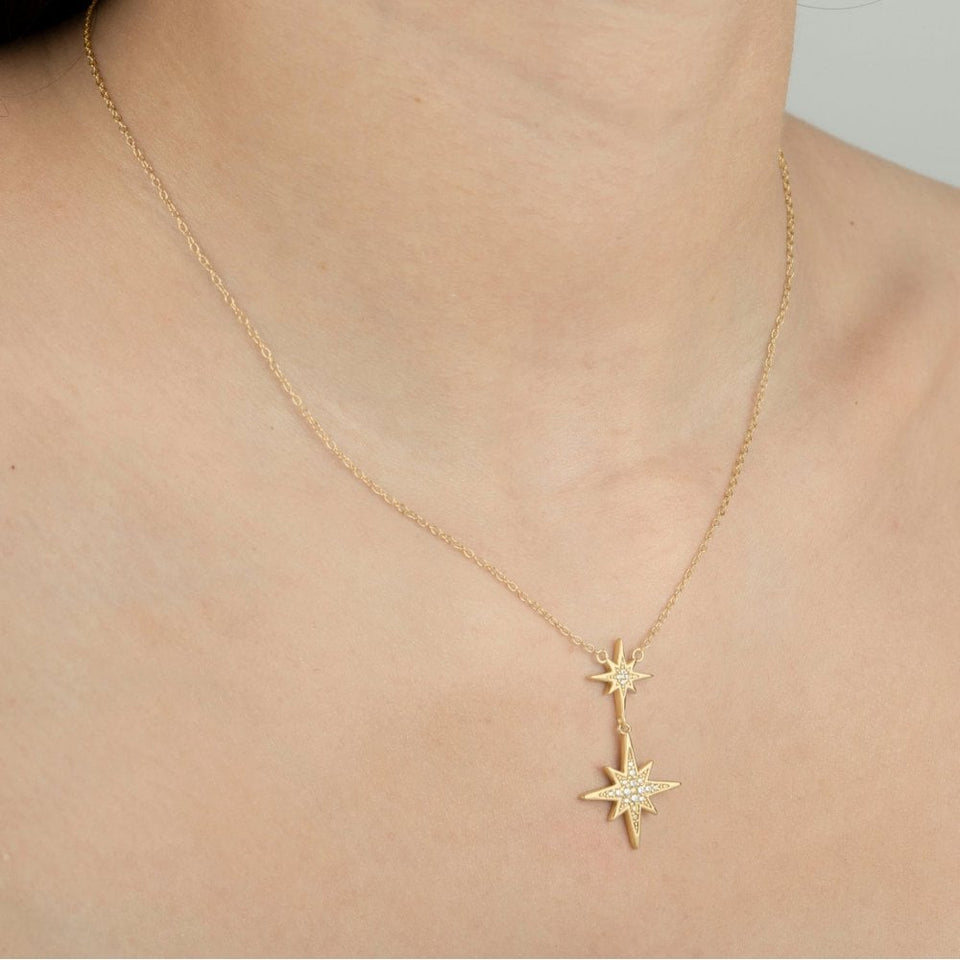 Francis & Gaye Ladies Gold Plated Double Starburst Necklace